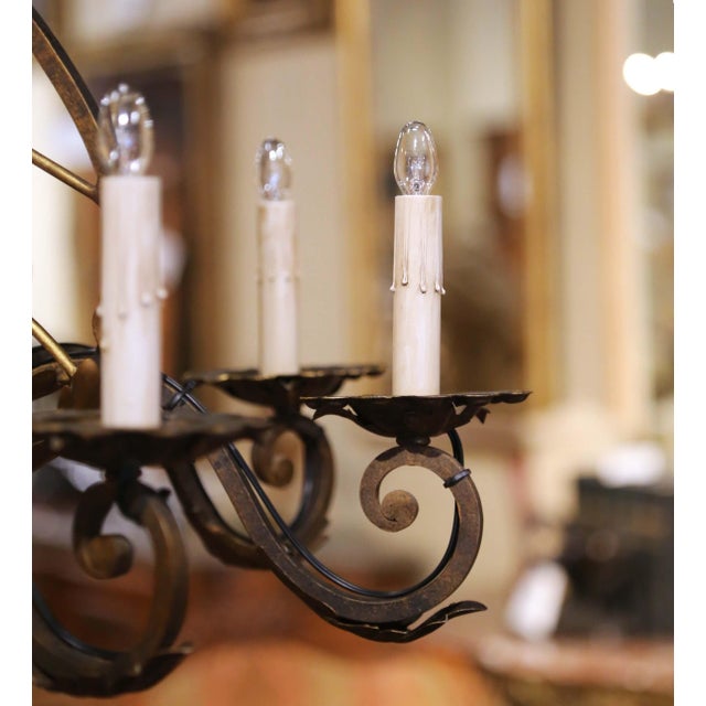 Mid 20th Century Mid Century French Louis XV Verdigris & Gilt Wrought Iron Eight-Light Chandelier For Sale - Image 5 of 10