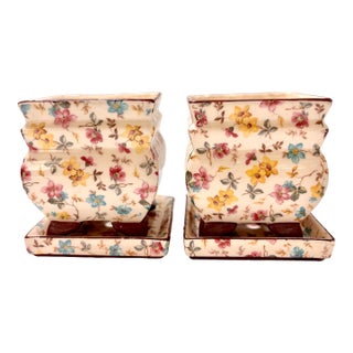 Vintage Mid Century Erphila Czecho-Slovakia Chintz Flower Pots With Saucers, a Pair For Sale