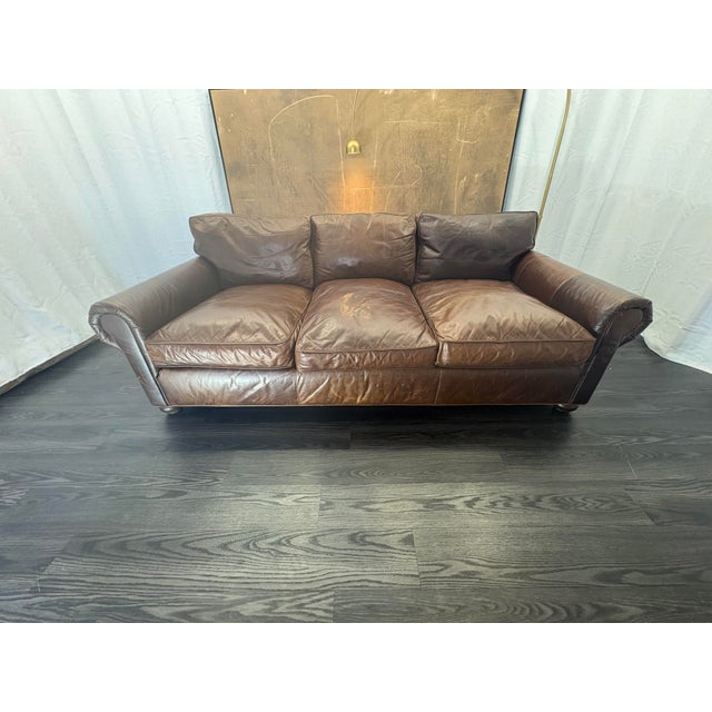 Rh Original Lancaster Leather 3-Cushion Sofa – 8' | Luxe Depth | Italian Brompton | Cocoa For Sale - Image 17 of 18