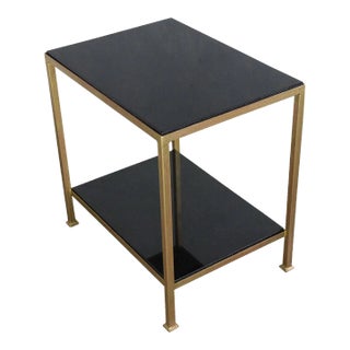 Marcelo Iron End Table With Polished Black Granite Shelves For Sale