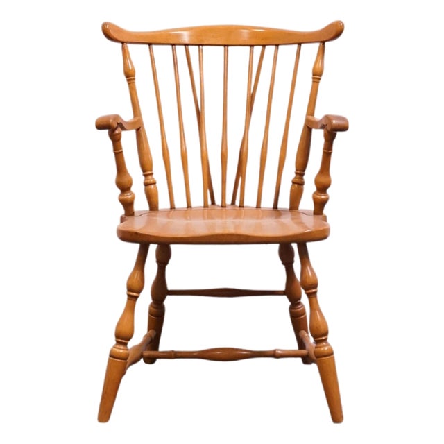 Pennsylvania House Solid Hard Rock Maple Colonial Early American Fiddleback Duxbury Windsor Dining Arm Chair 1059-110a For Sale