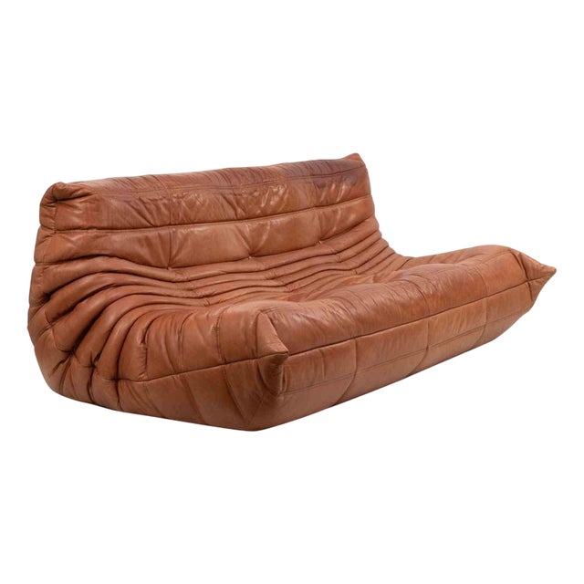 Vintage Leather Togo Sofa by Michel Ducaroy for Ligne Roset, Italy, 1970s For Sale