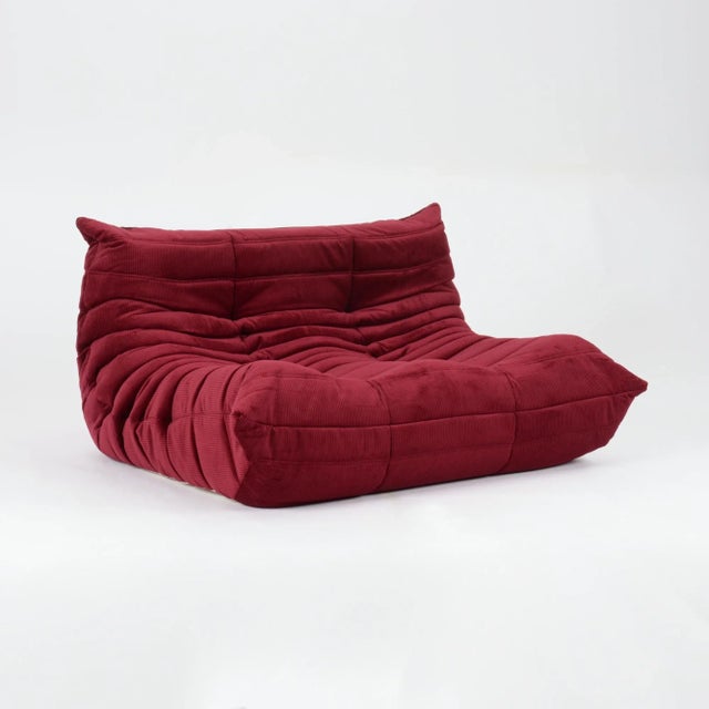 2000 - 2009 Restored Vintage Togo Loveseat by Ligne Roset in Bordeaux Red Corduroy For Sale - Image 5 of 12