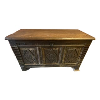 Antique Carved Oak Blanket Chest For Sale