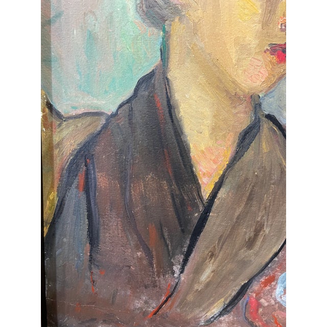 Circa 1940s French Expressionist Portrait Painting of a Woman, Framed For Sale - Image 4 of 7