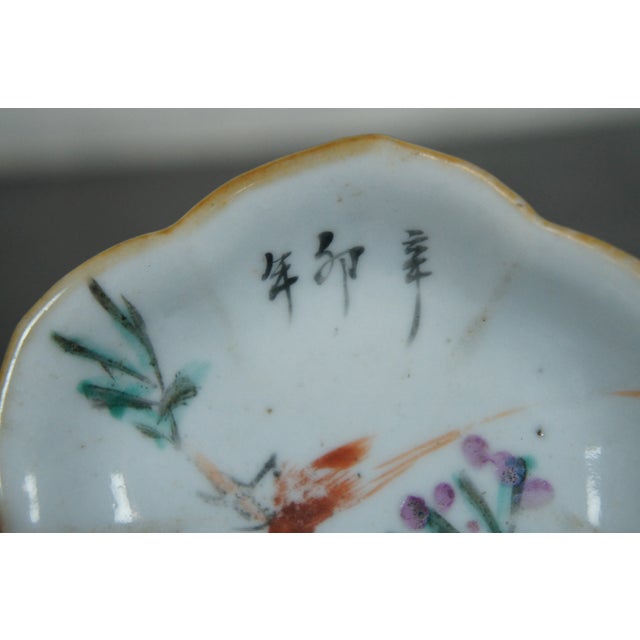 Green Antique Qing Dynasty Chinese Export Porcelain Footed Dish Lotus Bird Compote For Sale - Image 8 of 11