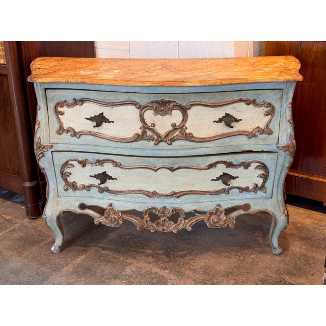Baby Blue 19th Century Venetian Painted Commode With Carved Detail For Sale - Image 8 of 12