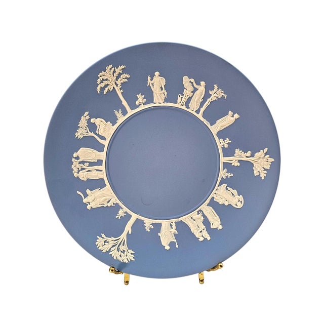 English Wedgwood Lavender Blue Jasperware Sacrifice Cake Plate Classical Relief England 9.5" For Sale - Image 3 of 10