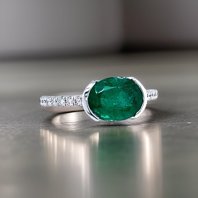 Metal Natural Emerald Diamond Ring 6.5 14k W Gold 2.33 TCW Certified For Sale - Image 7 of 13