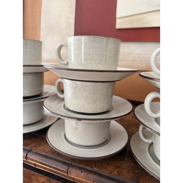 Coffee 1960s Zaalberg Holland Speckled Stoneware Cups and Saucers - Set of Nine (9) For Sale - Image 8 of 12