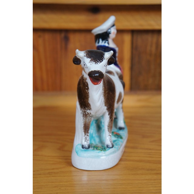 Mid 19th Century Antique 19th Century Staffordshire Porcelain Cow Milk Maid Spill Vase Creamer For Sale - Image 5 of 12