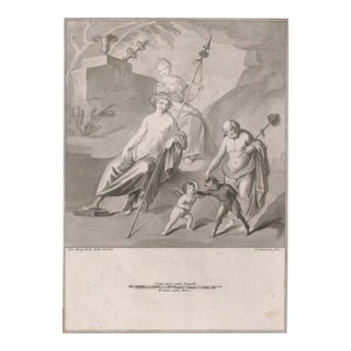 1760 Mythological Engraving With Putti and Faun For Sale