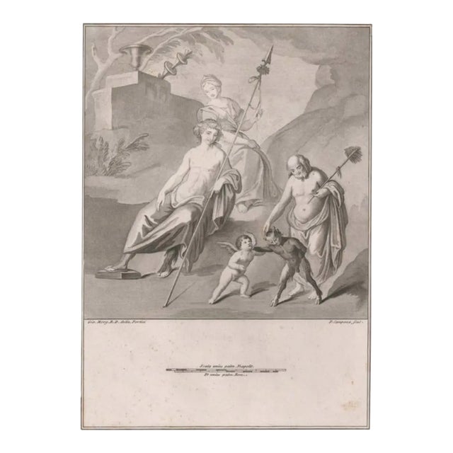 1760 Mythological Engraving With Putti and Faun For Sale
