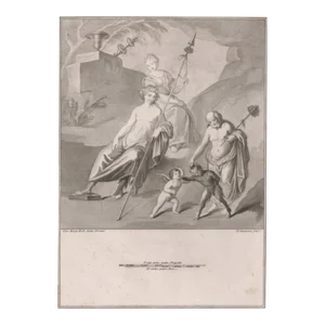 1760 Mythological Engraving With Putti and Faun
