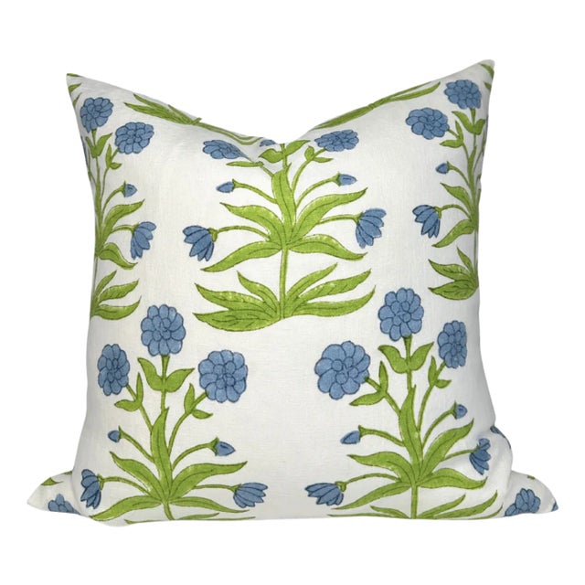 Mughal Blue Floral Pillow Cover, 20x20 Pillow For Sale
