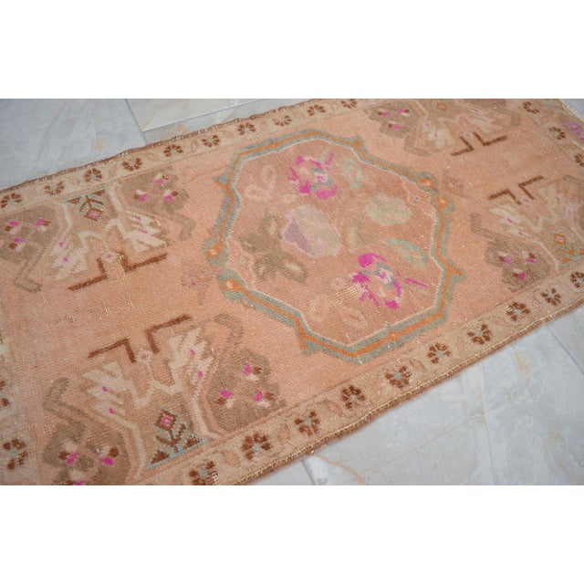 Textile 1970s Turkish Hand Made Small Rug Doormat Enrtyway Decor - 1'10" X 3'10" For Sale - Image 7 of 11
