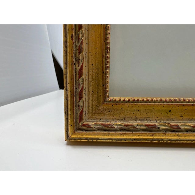 Vintage Italian Red Bole Gold Gilt Wood, Easel Back Picture Frame Under Glass For Sale - Image 12 of 14