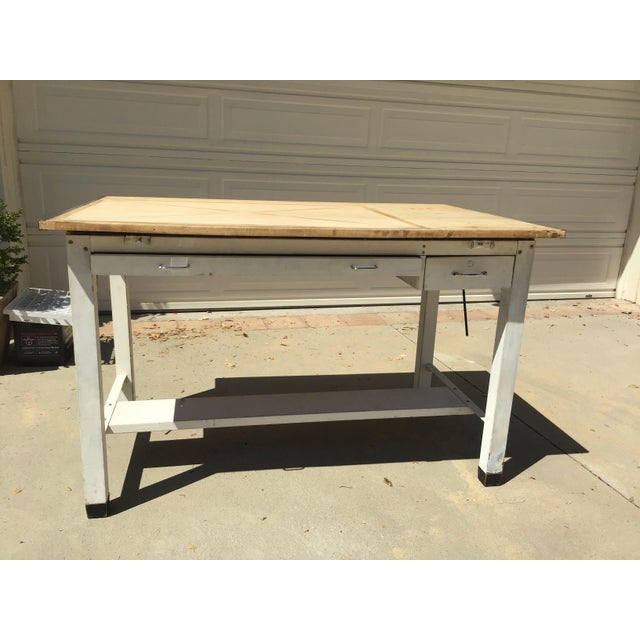 Vintage Hamilton Mfg. Steel Base Full Tilt Drafting Table With Two