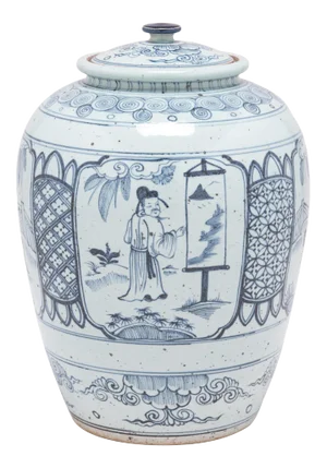 Chinese Blue and White Scholars' Scene Ginger Jar
