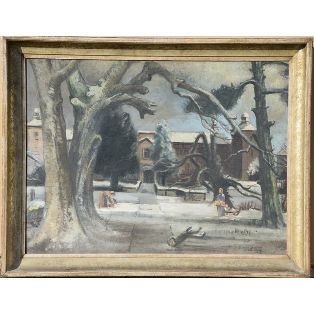 Modern Richard Gessner, Kalkum Castle in Winter (Düsseldorf), 1940, Oil Painting on Canvas, Framed For Sale - Image 3 of 9