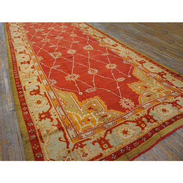 1900s Red Palmettes Arts and Crafts Antique Turkish Oushak Rug 9' X 21' 5" Handknotted Wool Carpet For Sale In New York - Image 6 of 13