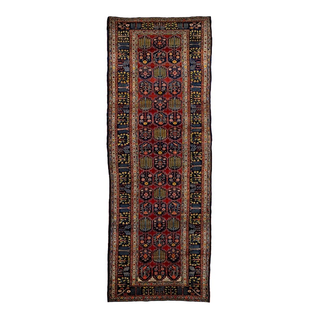 Antique Bidjar Style Runner Rug With Tree of Life Design, Red and Indigo Wool For Sale