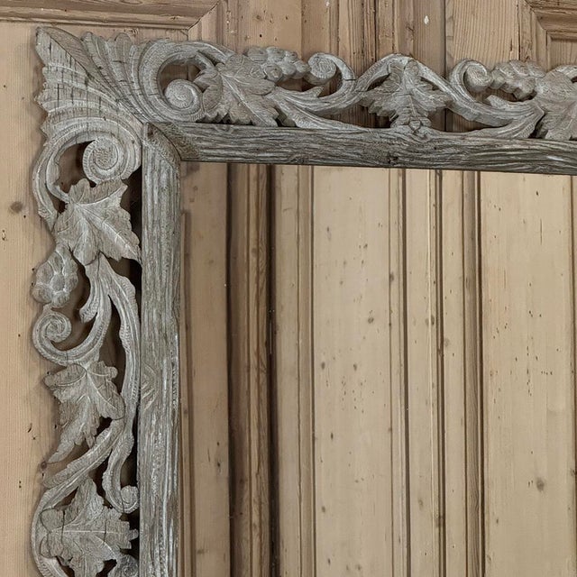 Wood Antique French Renaissance Hand-Carved Ceruse Oak Mirror For Sale - Image 7 of 18