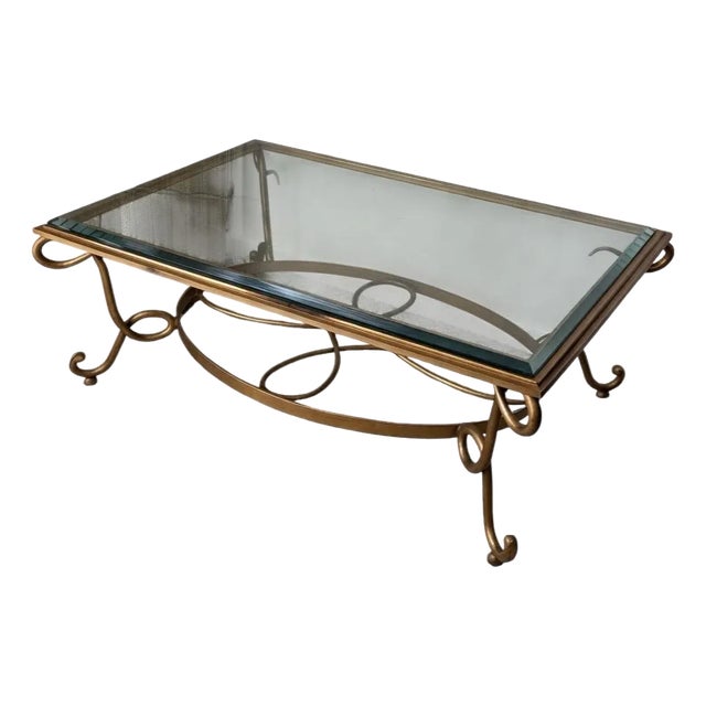 Late 20th Century French Art Deco Revival Gilt Metal Coffee Table in the Manner of René Prou For Sale