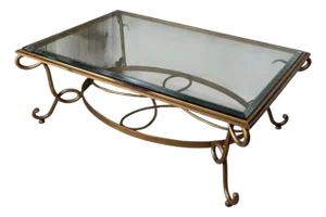 Late 20th Century French Art Deco Revival Gilt Metal Coffee Table in the Manner of René Prou