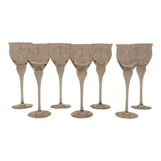 Vintage 1980s Mikasa Sea Mist Crystal Wine Glasses - Set of 7 For Sale