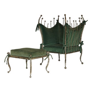 Set of Vintage Lounge Chair and Ottoman, 1980s For Sale