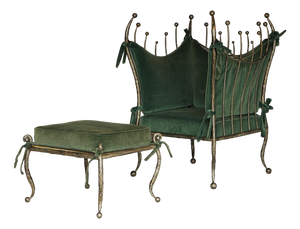Set of Vintage Lounge Chair and Ottoman, 1980s