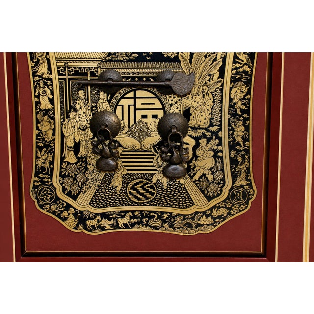Metal Vintage Asian Hardware Art Shadow Box Good Fortune Wall Art Engraved Brass Plate 21.5" For Sale - Image 7 of 16