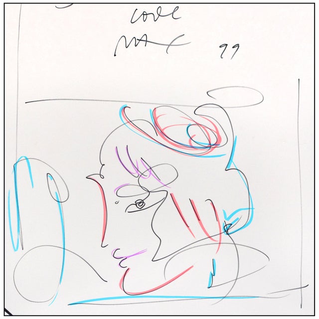 Late 20th Century 1999 the Original Blushing Beauty Pop Art Blue Ink Mixed Media Drawing Peter Max For Sale - Image 5 of 7