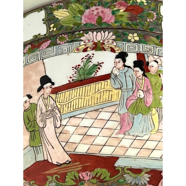 White Large Old Rose Mandarin / Medallion Chinese Porcelain Export Punch Bowl, Wood Stand & Auspicious Objects & Gilt Work, Signed, 14" For Sale - Image 8 of 15