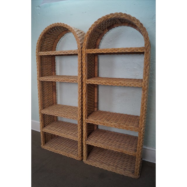 Quality Arched Top Wicker Rattan Bookcases Pair Chairish