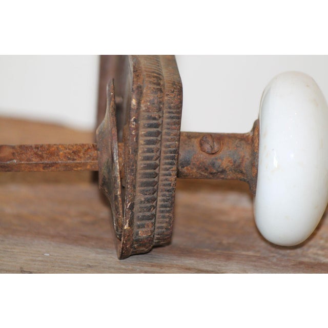 Late 19th Century Porcelain Doorknobs W/ Cast Iron Scroll Rim Lock For Sale - Image 4 of 6
