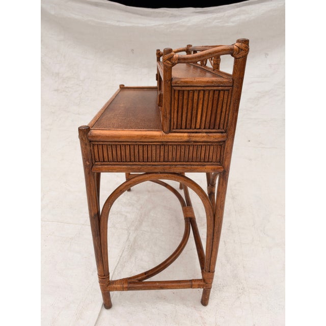 Mid-Century Modern 70's Vintage Hollywood Recency Style Palm Beach Bamboo & Rattan Desk For Sale - Image 3 of 11