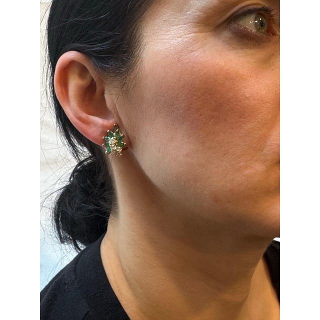 Contemporary 1.6Ct Natural Brazilin Marquise Emerald & 1.0 Ct Diamond Clip on Earring 18 KYG For Sale - Image 3 of 18