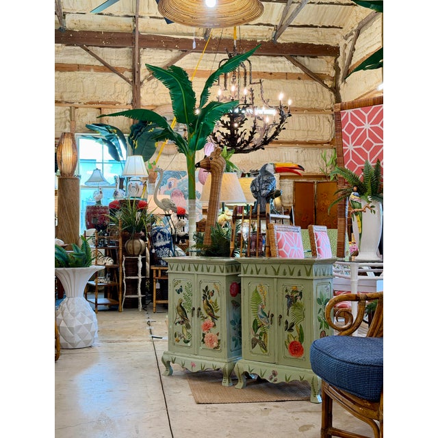 Vintage Hand-Painted Tropical Folk Art Cabinets With Botanical & Animal Motifs-Pair For Sale - Image 12 of 12