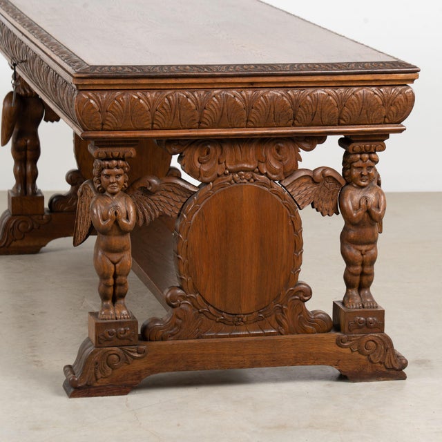 19th Century Danish Carved Oak Desk With Angels and Trestle Base For Sale - Image 17 of 18