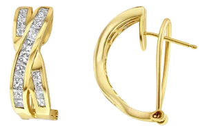 Princess Cut Diamond X Clip On Earrings 1.50cttw 14k Yellow Gold, 2 Pieces