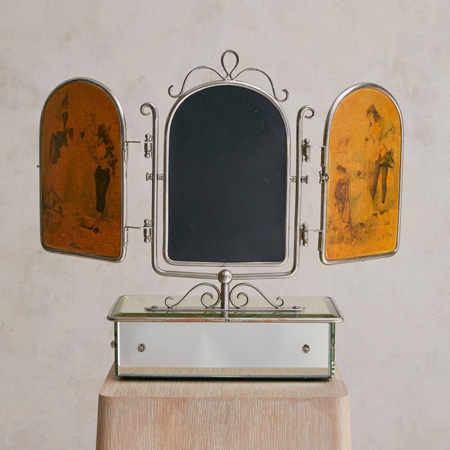 Early 20th Century French Art Deco Vanity Mirror with Drawer, 1930s For Sale - Image 5 of 10