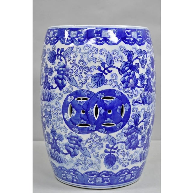 Vintage Chinoiserie Blue White Porcelain Decorated Garden Seat Stool For Sale - Image 9 of 9
