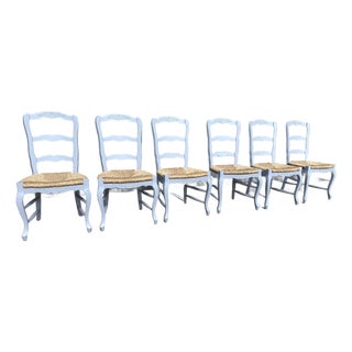 Late 20th Century French Country Ladder Back Rush Seat Dining Chairs – Set of 6 For Sale