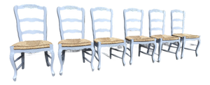 Late 20th Century French Country Ladder Back Rush Seat Dining Chairs – Set of 6