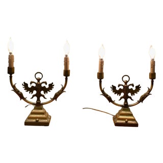 Arts and Crafts Gothic Brass Twin Table Lamps, 1910, Set of 2 For Sale