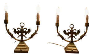 Arts and Crafts Gothic Brass Twin Table Lamps, 1910, Set of 2