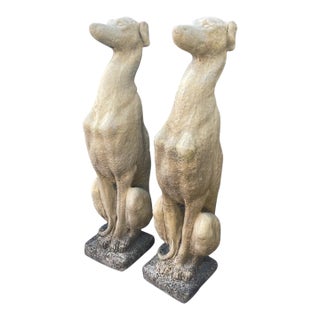 Pair of Cast Stone Seated Greyhound Garden Statues For Sale