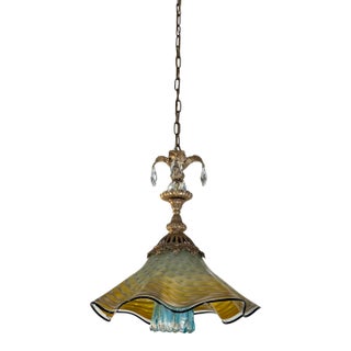 Antique Murano and LaChaussee Art Glass Shades Ormolu Metal Pendant Light For Sale